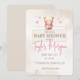 Invitación Cute Pink Teddy Bear Baby Shower