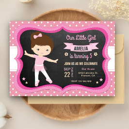 Invitación Cute Pink Tutu Ballerina Chica Fiesta de Cumpleaño