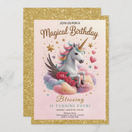 Invitación Cute Pink Unicorn Birthday