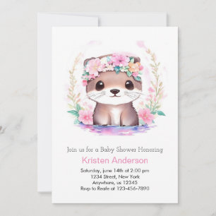 Invitación Cute Pink Wildflower Otter Magic Chica Baby Shower