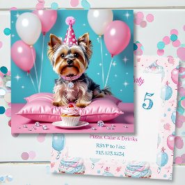 Invitación Cute Pink Yorkie Girl's  Birthday Party