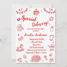 Cute Pizza Special Delivery Doodle Baby Shower