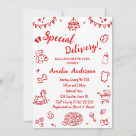Invitación Cute Pizza Special Delivery Doodle Baby Shower
