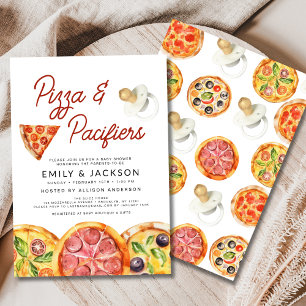 Invitación Cute Pizza y Pacificadores Baby Shower