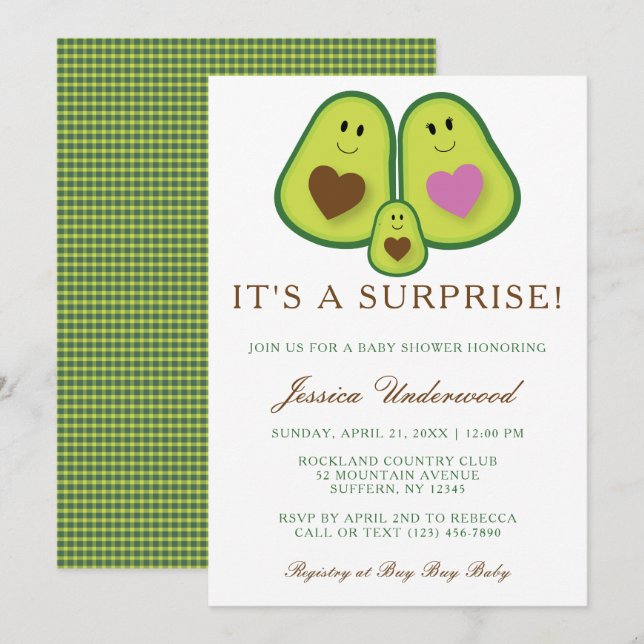 Invitación Cute Plaid Aguacate Género Neutral Baby Shower (Anverso / Reverso)