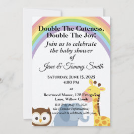 Invitación Cute & Playful Animal Rainbow Baby Shower 