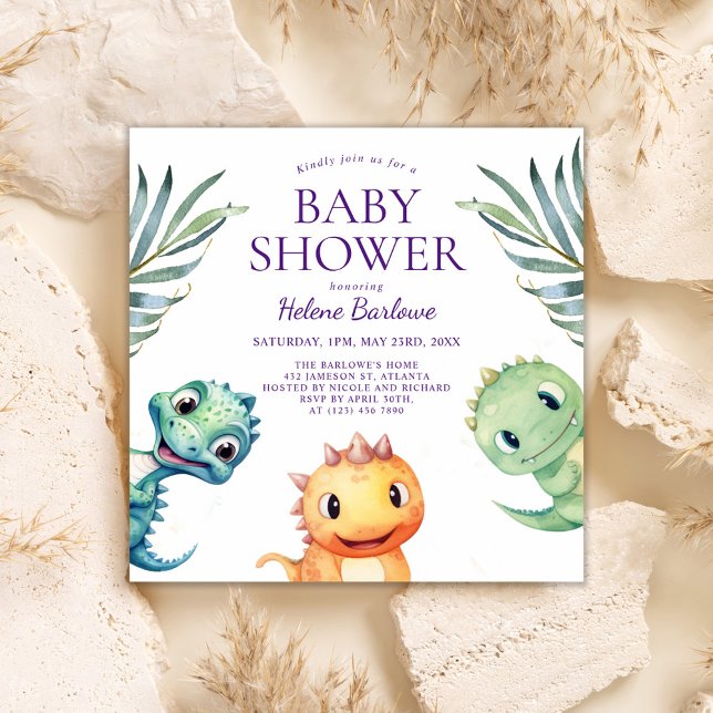 Invitación Cute Playful Dinosaur Baby Shower (Cute Playful Dinosaur Baby Shower Invitation)