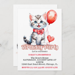 Invitación Cute Playful Kitty Cat Birday Party
