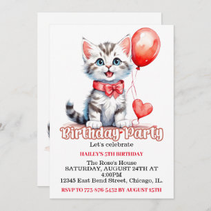 Invitación Cute Playful Kitty Cat Birday Party