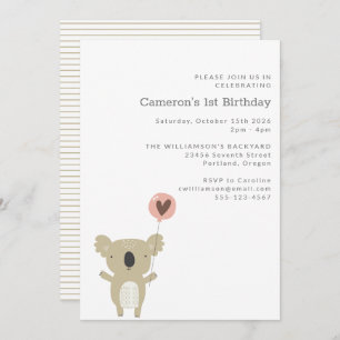 Invitación Cute Playful Koala Sencillo Primer Cumpleaños