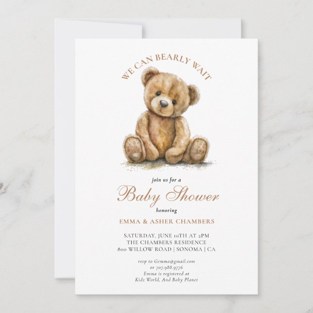 Invitación Cute, podemos esperar a que Teddy Bear Baby Shower (Anverso)