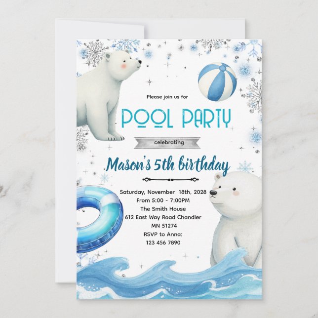 Invitación Cute polar bear winter pool theme invite (Anverso)