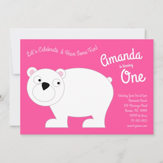 Invitación Cute Polar Oso Niños Primer Fiesta de Cumpleaños R (Anverso)
