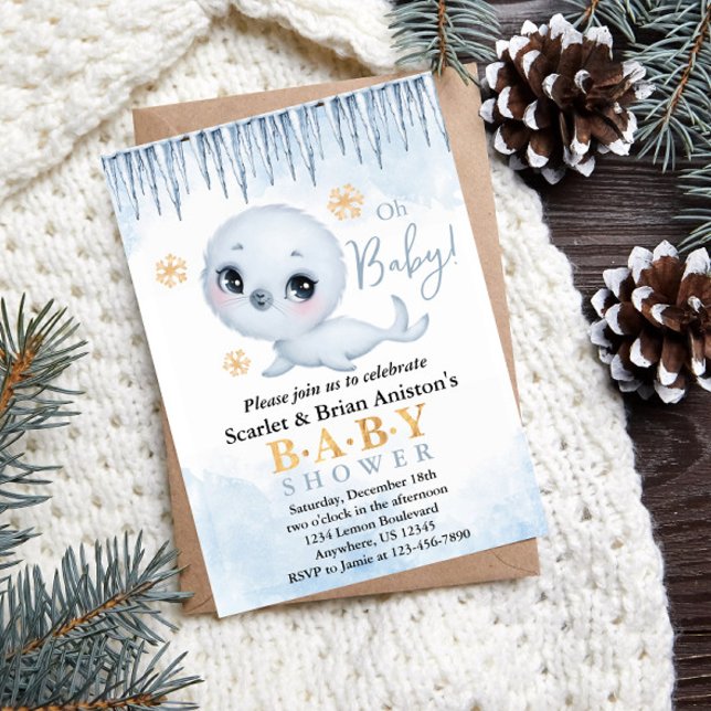 Invitación Cute Polar Seol Arctic Baby Shower (Subido por el creador)