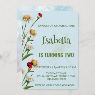 Invitación Cute Polka dot Ladybug Blue Daisy Kids Cumpleaños