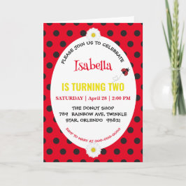 Invitación Cute Polka dot Ladybug Daisy Kids Birthday Partry