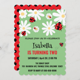 Invitación Cute Polka dot Ladybug Daisy Kids Birthday Partry