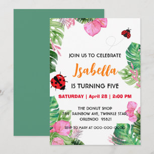 Invitación Cute Polka dot Ladybug verano rosa Flor Cumpleaños