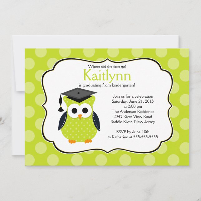 Invitación Cute Polka pega Chica Graduación (Anverso)