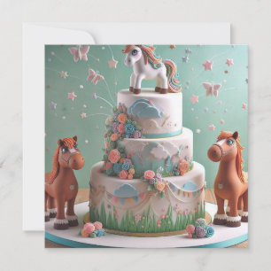 INVITACIÓN CUTE PONIES TEMÁTICO CUMPLEAÑOS CAKE