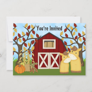 Invitación Cute Ponies y Barn Autumn Horse Baby Shower