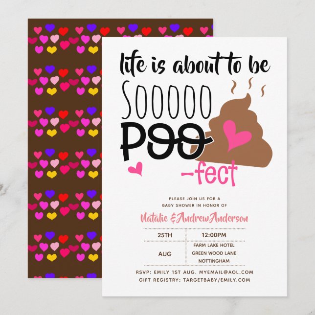 Invitación Cute POOP Emoji problema Baby Shower Chicas Gracio (Anverso / Reverso)