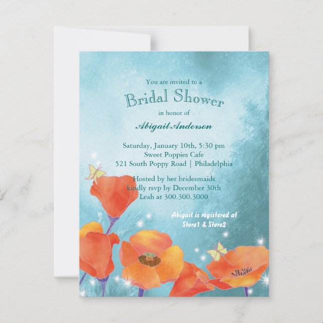 Invitación Cute Poppy Floral Bridal Shower (Anverso)