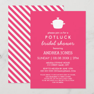Invitación Cute Potluck Bridal Shower   Blanco rosa caliente