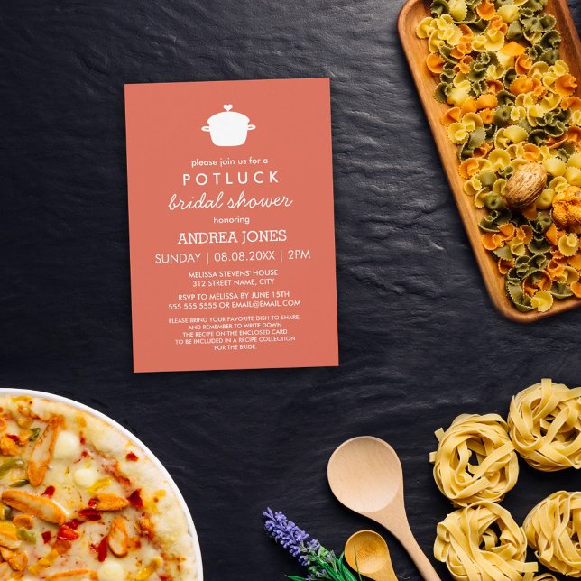 Invitación Cute Potluck Bridal Shower | Naranja White (Subido por el creador)