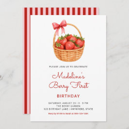 Invitación Cute Preppy Berry First Strawberry Birthday