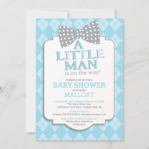 Invitación Cute Preppy Bow Tie Argyle Little Man Baby Shower