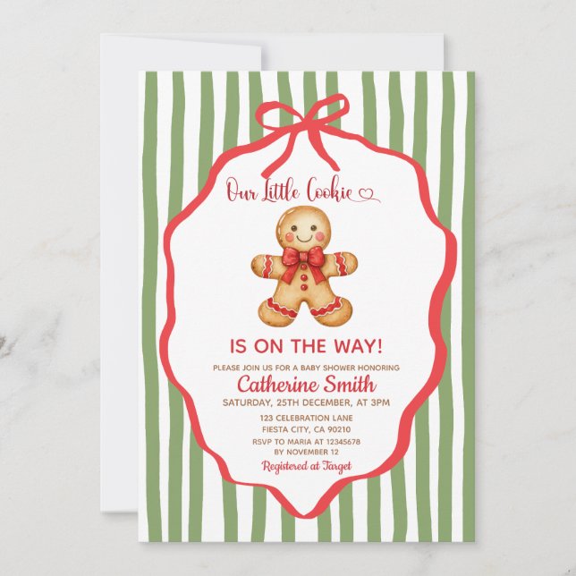 Invitación Cute Preppy Gingerbread Christmas Baby Shower  (Anverso)