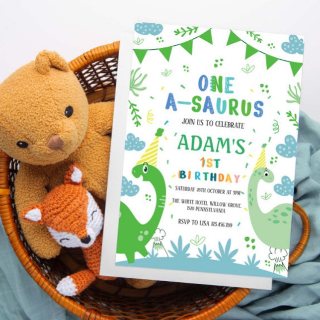 Invitación Cute primer dinosaurio verde de cumpleaños (Subido por el creador)