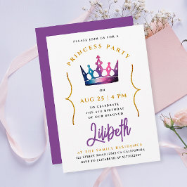 Invitación Cute Princesa Crown Tiara Morado acuarela