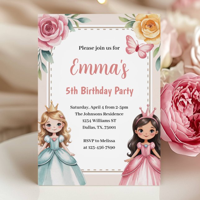 Invitación Cute Princess 5th Birthday Party (Subido por el creador)