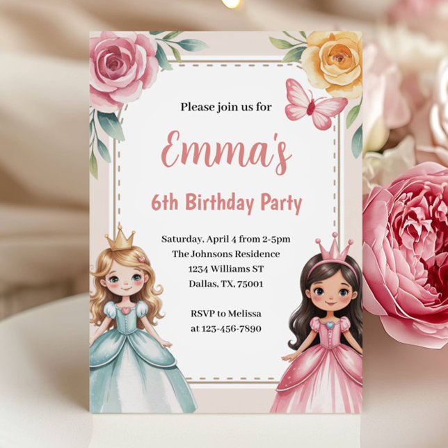Invitación Cute Princess 6th Birthday Party (Subido por el creador)