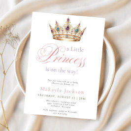 Invitación Cute Princess Gold Crown Baby Shower