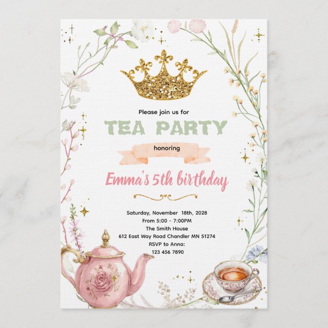 Invitación Cute princess tea party invitation (Anverso)