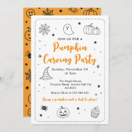 Invitación Cute Pumpkin Carving Party Halloween Doodles