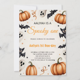 Invitación Cute Pumpkin & Ghost Halloween Birthday Invitation