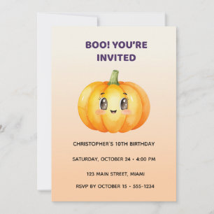 Invitación Cute Pumpkin Halloween Birthday Invitation Kids