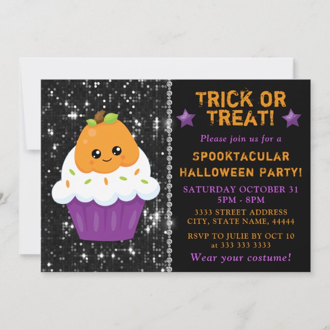 Invitación Cute Pumpkin Halloween Cupcake Party (Anverso)