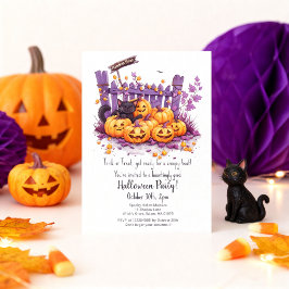 Invitación Cute Pumpkin Patch Black Cat Fiesta de Halloween