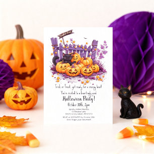 Invitación Cute Pumpkin Patch Black Cat Fiesta de Halloween 