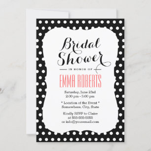 Invitación Cute puntos de polka blanco y negro ducha de novia