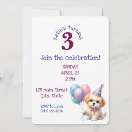 Invitación Cute Puppy con globos Fiesta de Cumpleaños