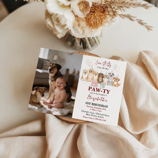 Invitación Cute Puppy Dog Boy 1st Birthday | Pawty Time First