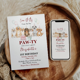 Invitación Cute Puppy Dog Boy 1st Birthday | Pawty Time First