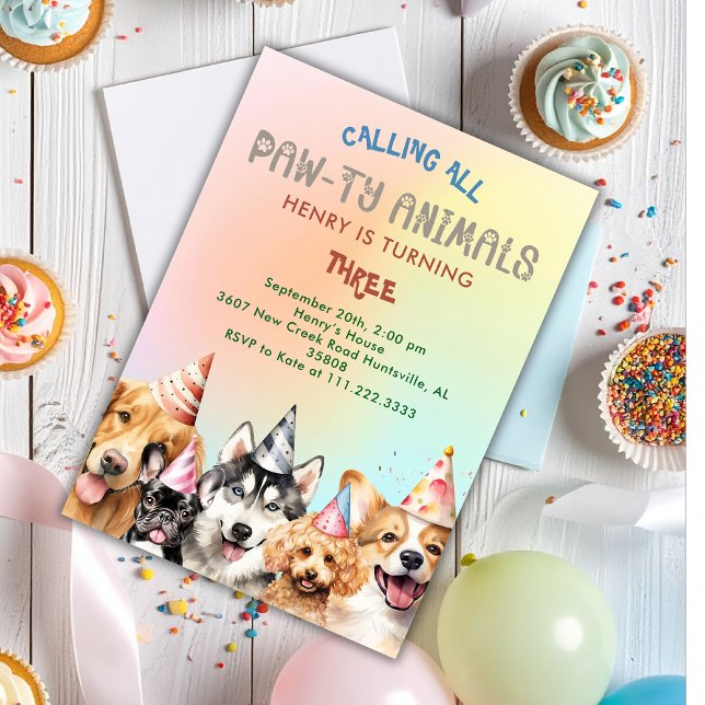 Invitación Cute Puppy Dog Pawty Kids Birthday Party (Subido por el creador)