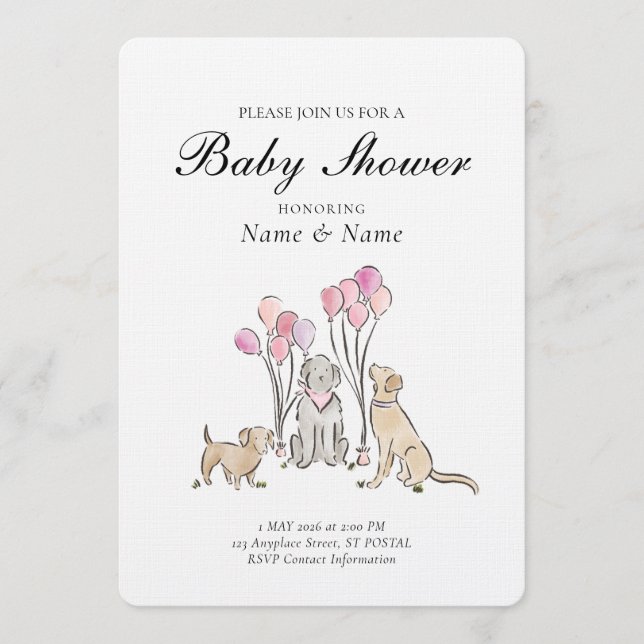 Invitación Cute Puppy Dogs and Balloons Boy Girl Shower (Anverso)